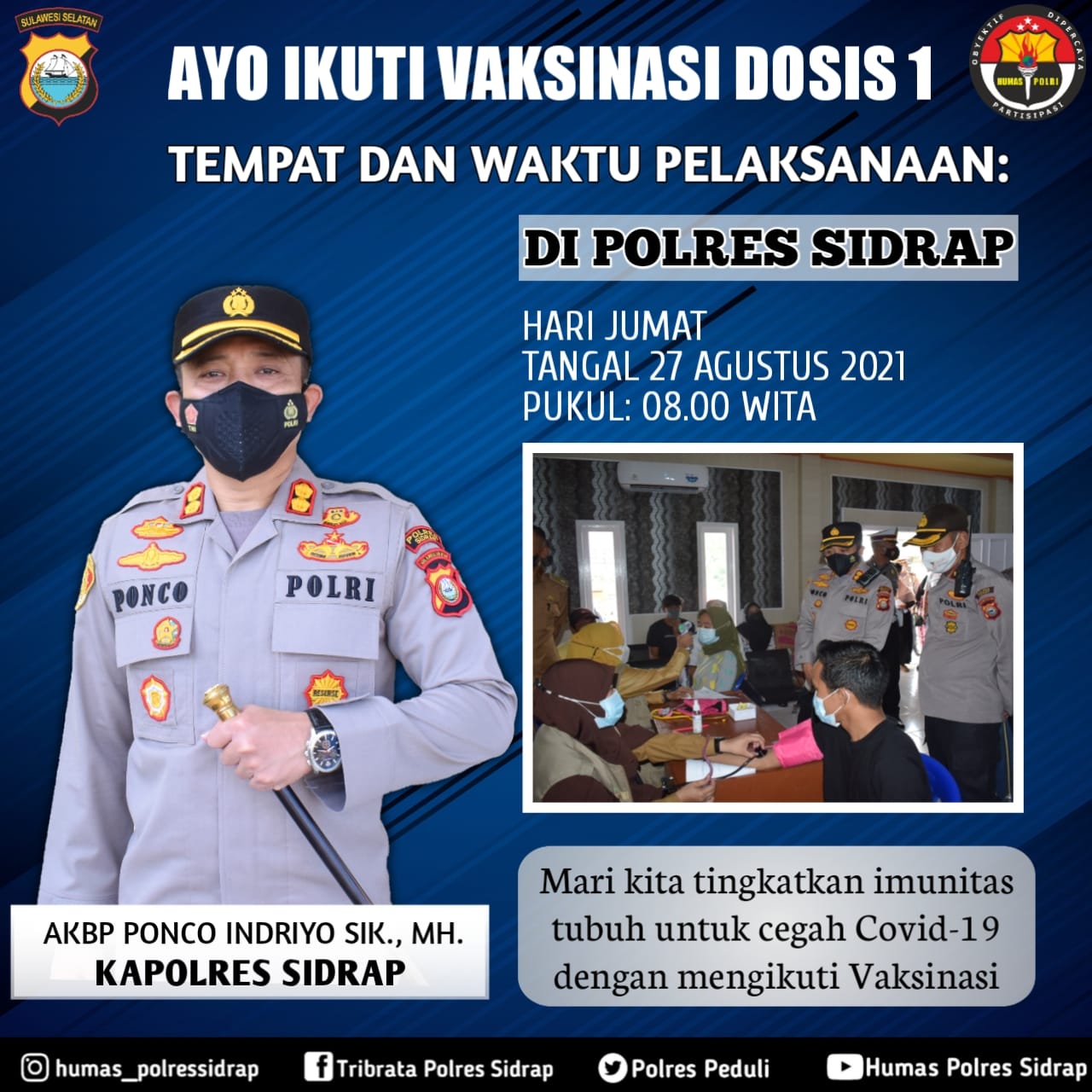 Besok Polres Sidrap Akan Gelar Vaksinasi Covid-19 Dosis Pertama