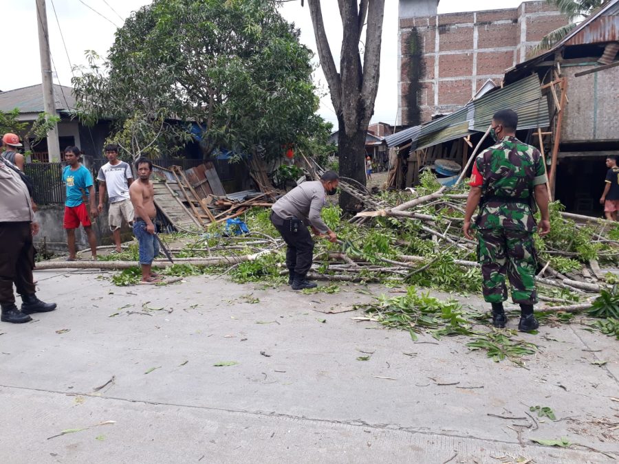 GERAK CEPAT KAPOLSEK PIMPIN TRIPIKA PALETEANG EVAKUASI POHON TUMBANG DI WILAYAH BINAANNYA