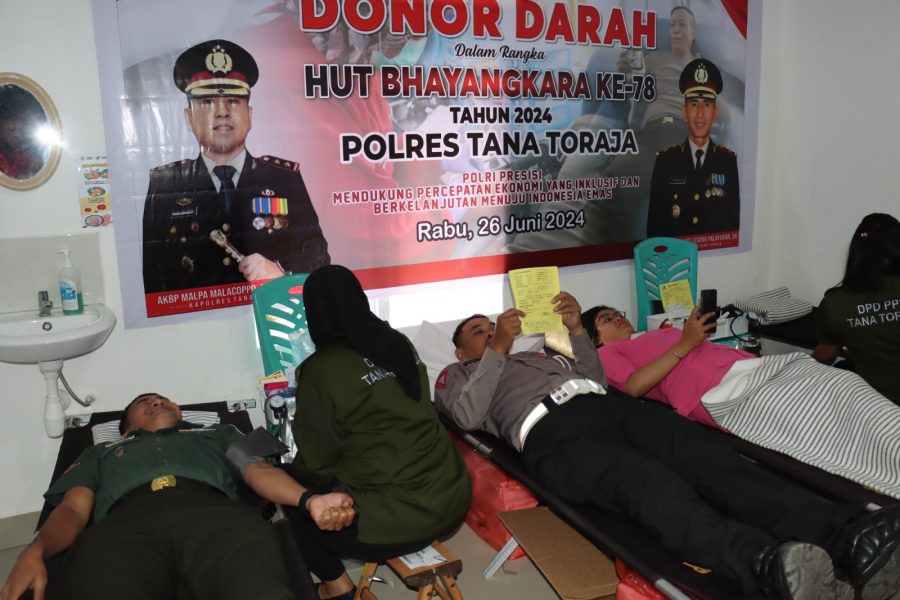 Wujud Kepedulian Sesama, Polres Tana Toraja Gelar Donor Menyambut HUT Bhayangkara ke 78