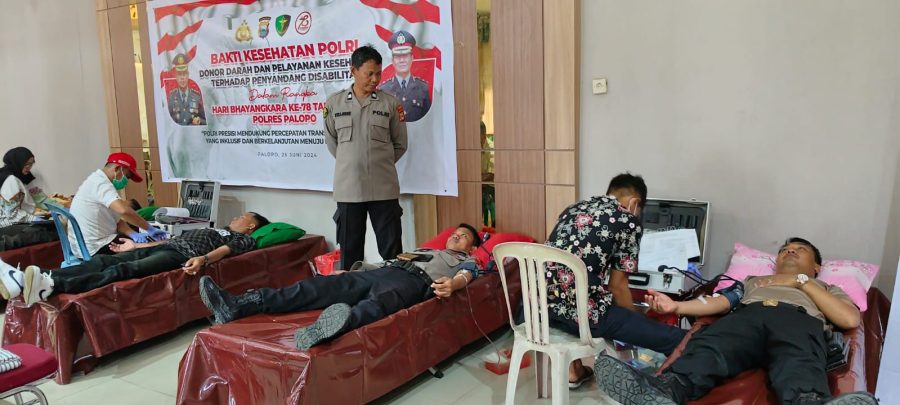 Give Blood Save Live, Sinergitas TNI/Polri dan PMI Palopo Hasilkan 43 Kantong Darah di Momen HUT Bhayangkara