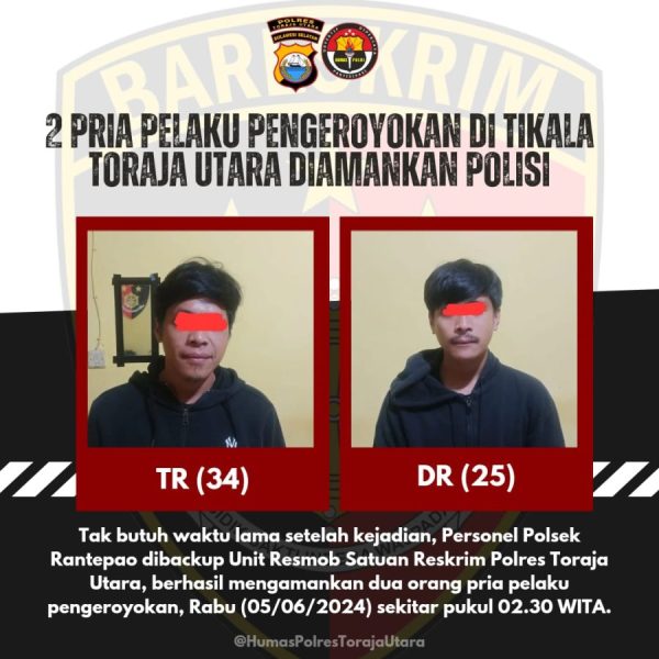 Respon Cepat, 2 Pria Pelaku Pengeroyokan di Tikala Toraja Utara Diamankan Polisi