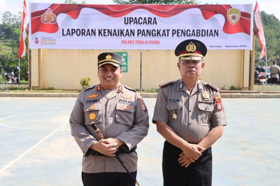 Kapolres Toraja Utara Pimpin Upacara Kenaikan Pangkat Pengabdian Polri Kepada AKBP Marthen Tangallo