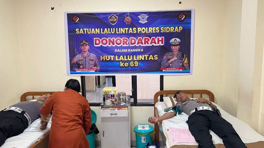 Sambut HUT Lalulintas Bhayangkara Ke-69, Sat Lantas Polres Sidrap Gelar Donor Darah