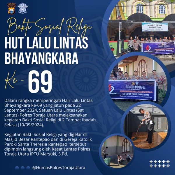 Jelang HUT Lalu Lintas Bhayangkara ke-69, Sat Lantas Polres Toraja Utara Gelar Bakti Sosial Religi