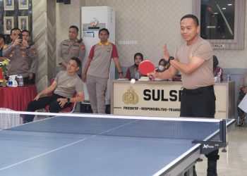 Semarak HUT Bhayangkara ke-79, Polda Sulsel Gelar Pertandingan Tenis Meja Antar Satker dan Pejabat Utama