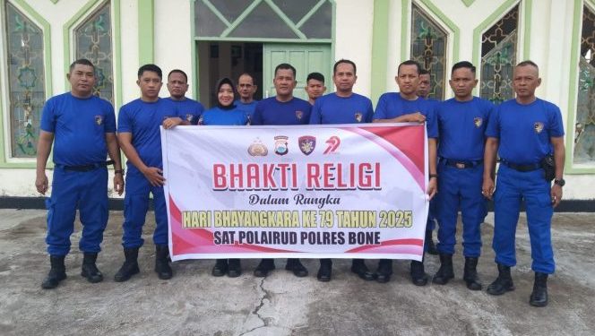 Sambut Hari Bhayangkara Ke-79, Satpolairud Polres Bone Gelar Bhakti Religi Di Masjid Nurul Amaliah PPI Lonrae