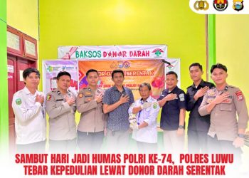 Sambut Hari Jadi Humas Polri ke-74, Polres Luwu Tebar Kepedulian Lewat Donor Darah Serentak
